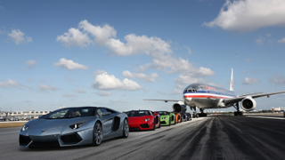 Six Of These Are Lamborghini Aventador Roadsters And One Is A Plane